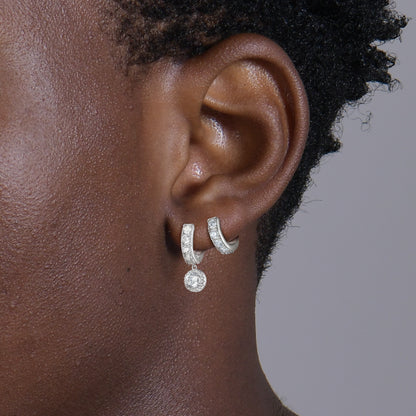 Moissanite S925 Halo Dangly & Classic Hoop Earring Set