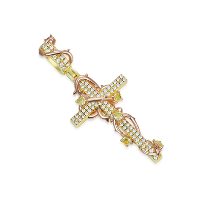 Moissanite Thorned Rose Cross Pendant
