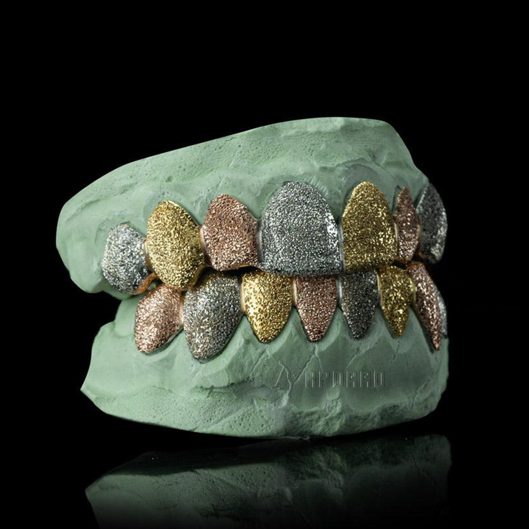 Custom Tri-Color Diamond Dust Grillz