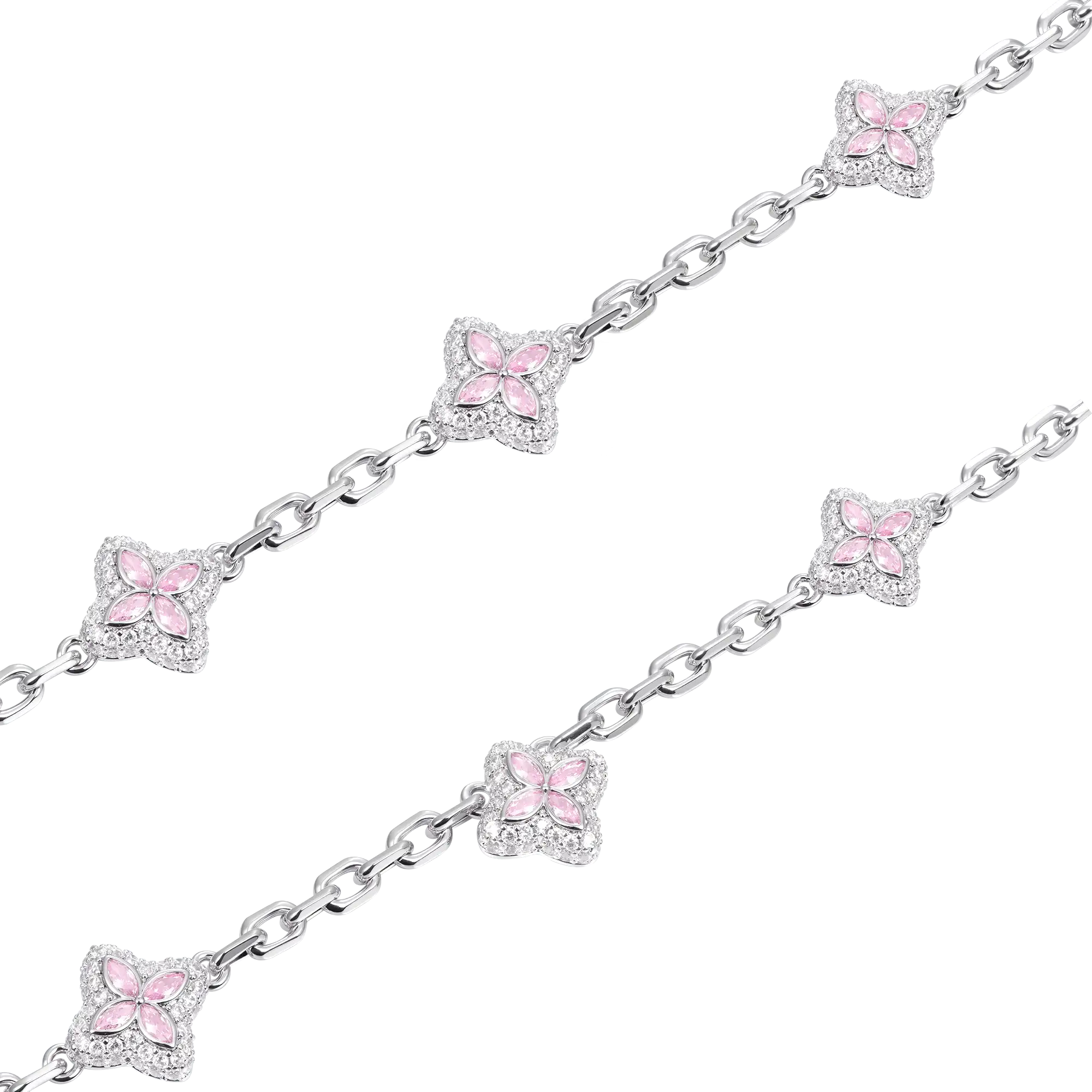 Iced Luminous Clover Adjustable Necklace - Pink Diamond