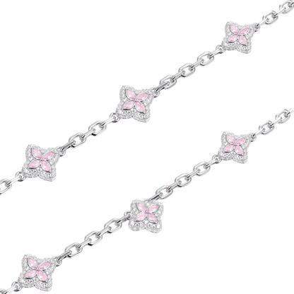 Iced Luminous Clover Adjustable Necklace - Pink Diamond