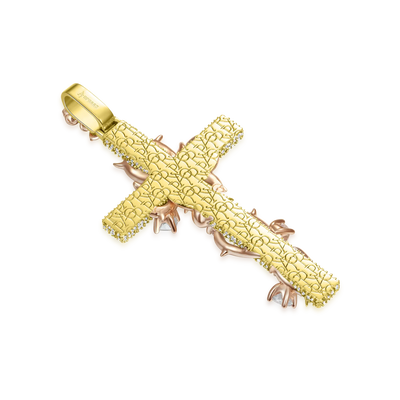 Moissanite Pave Set Thorned Rose Cross Pendant