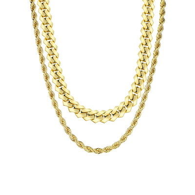 Rope + Plain Gold Prong Cuban link Chain Gift Set