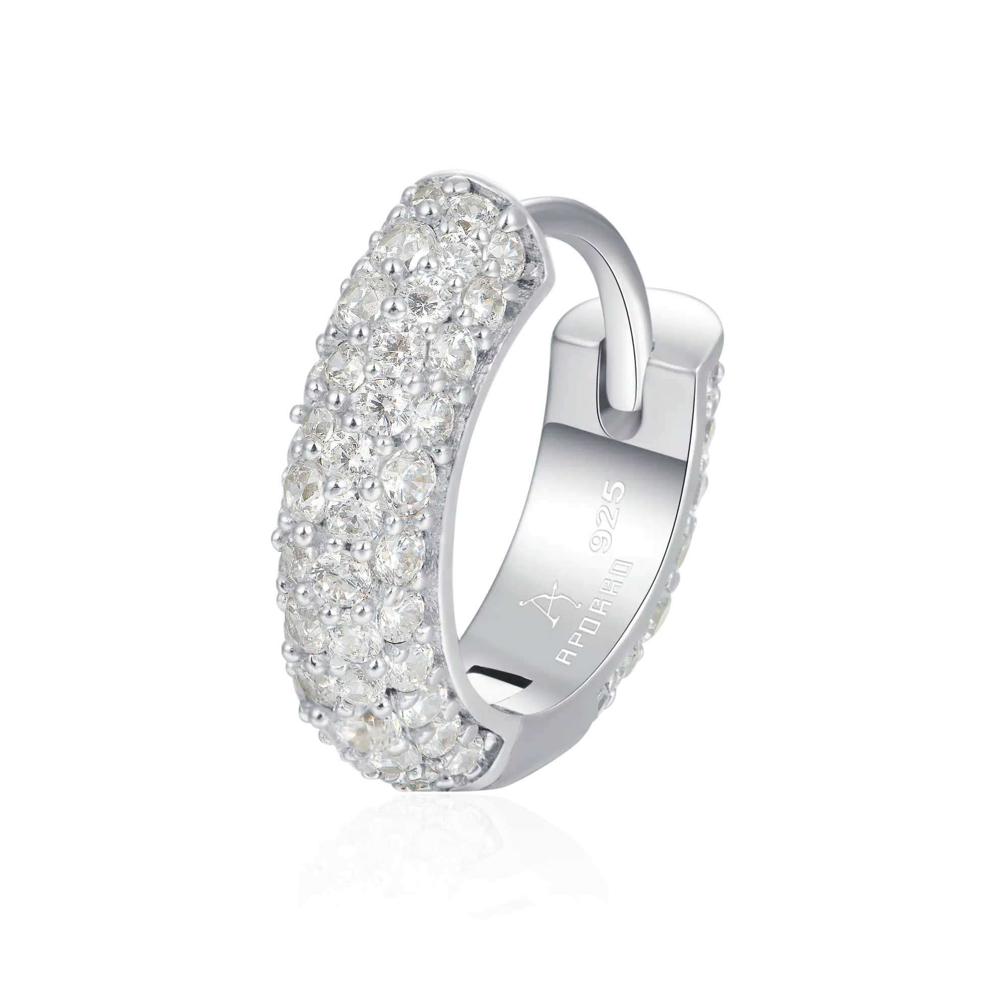 Tsv Jewelers Small Round Iced CZ Huggie Hoop Earrings – White Gold Plated Sterling Silver, 8mm