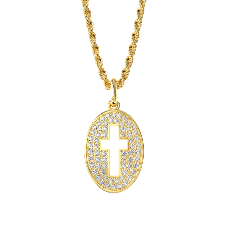 Micro 18K Gold Egg Cutout Cross Pendant - APORRO