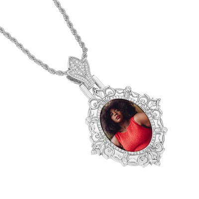 Custom Greek Pattern Vintage Oval Photo Pendant