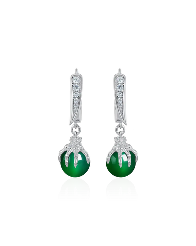S925 WONG Ⅱ Ridge Iced Out Jade Drop Earrings - Pair