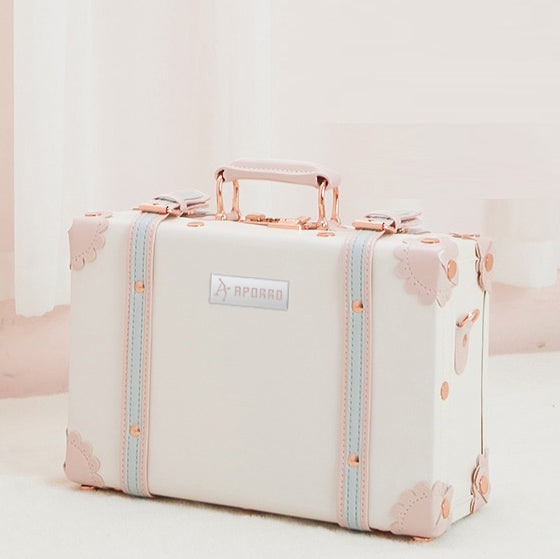 White Leather Carry-On Suitcase with Combination Lock for Travel and B - APORRO
