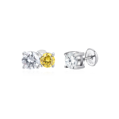 Moissanite Toi et Moi & Round Cut Stud Earring Set