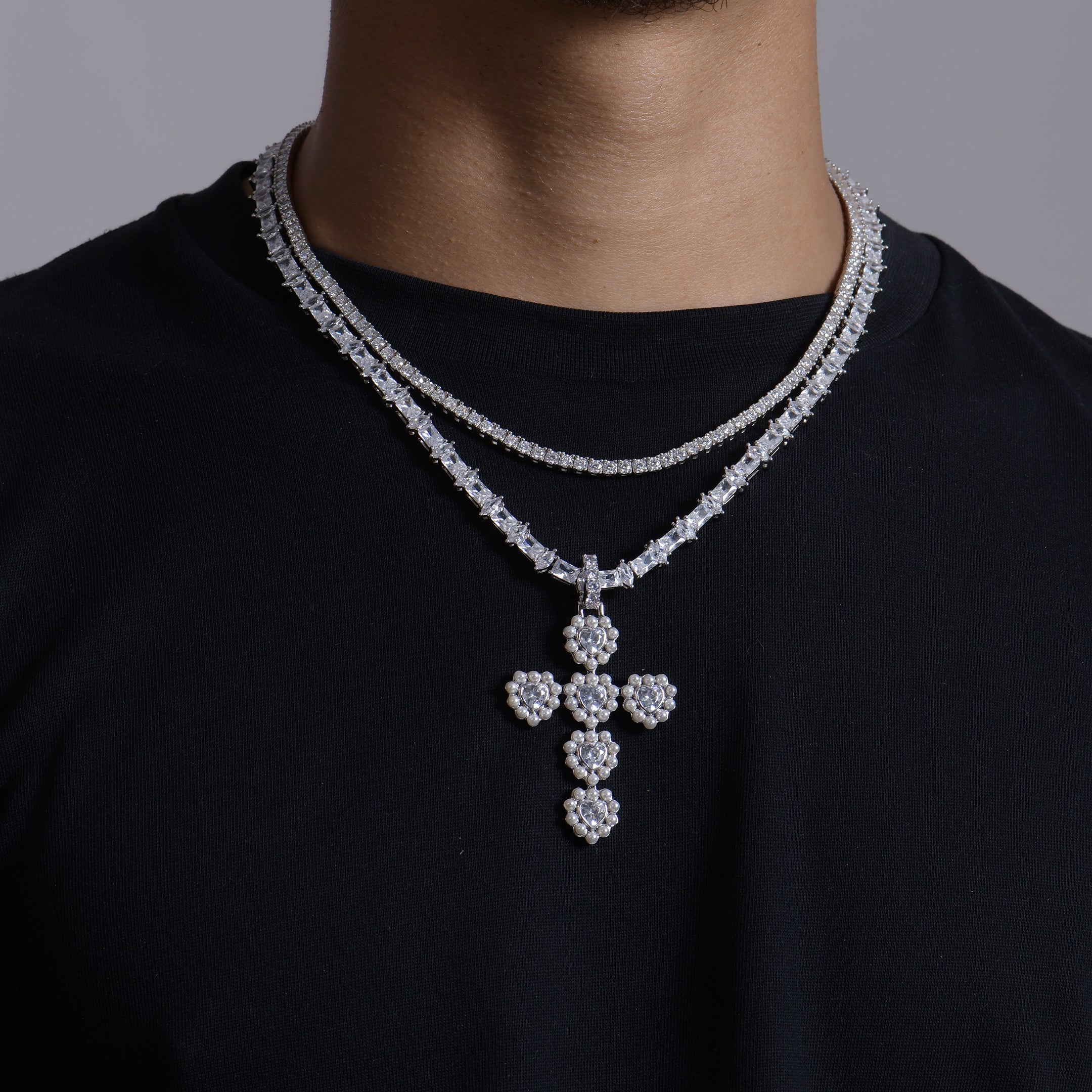 Women's Halo Pearl Heart Cross Pendant