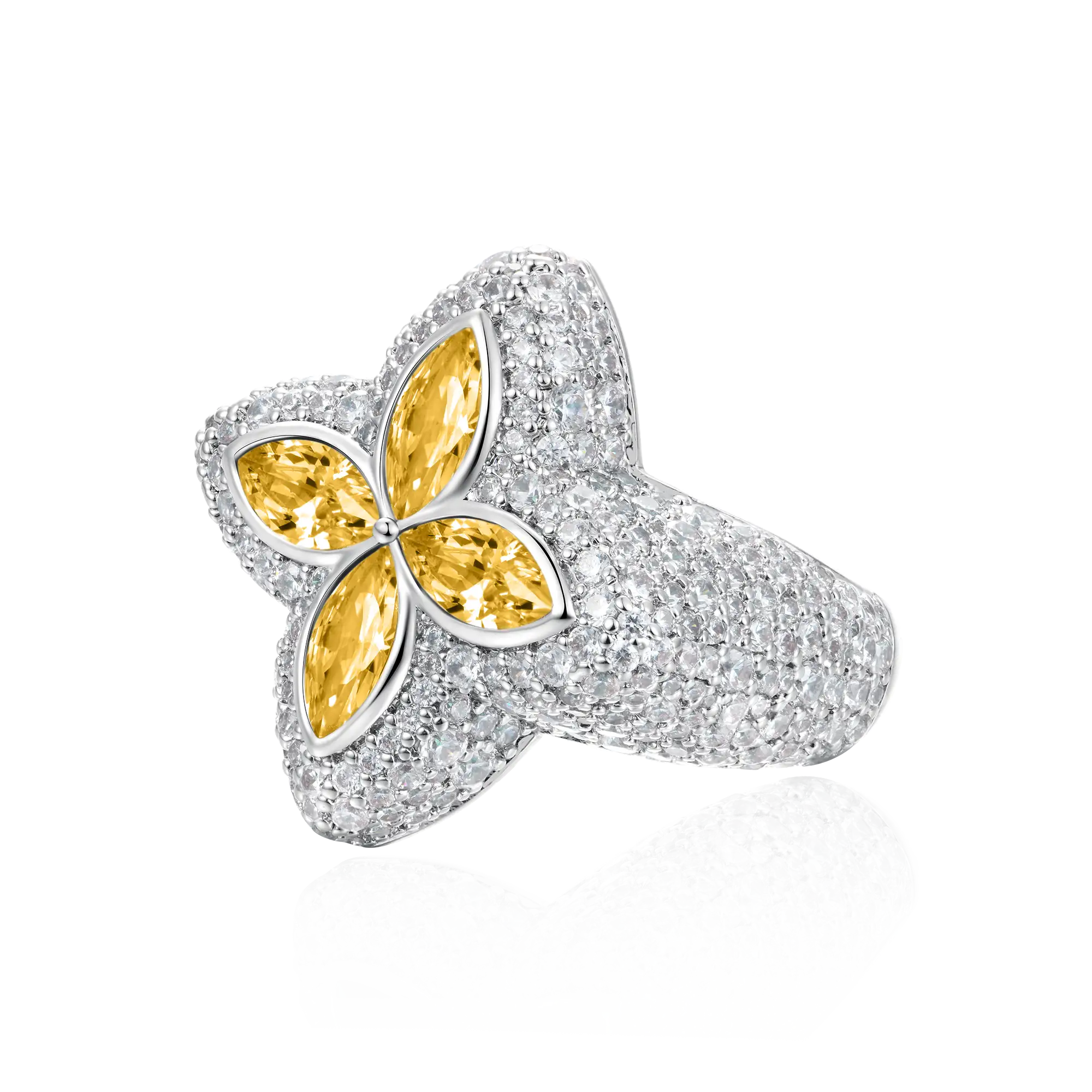 Moissanite Luminous Clover Ring - Yellow Diamond