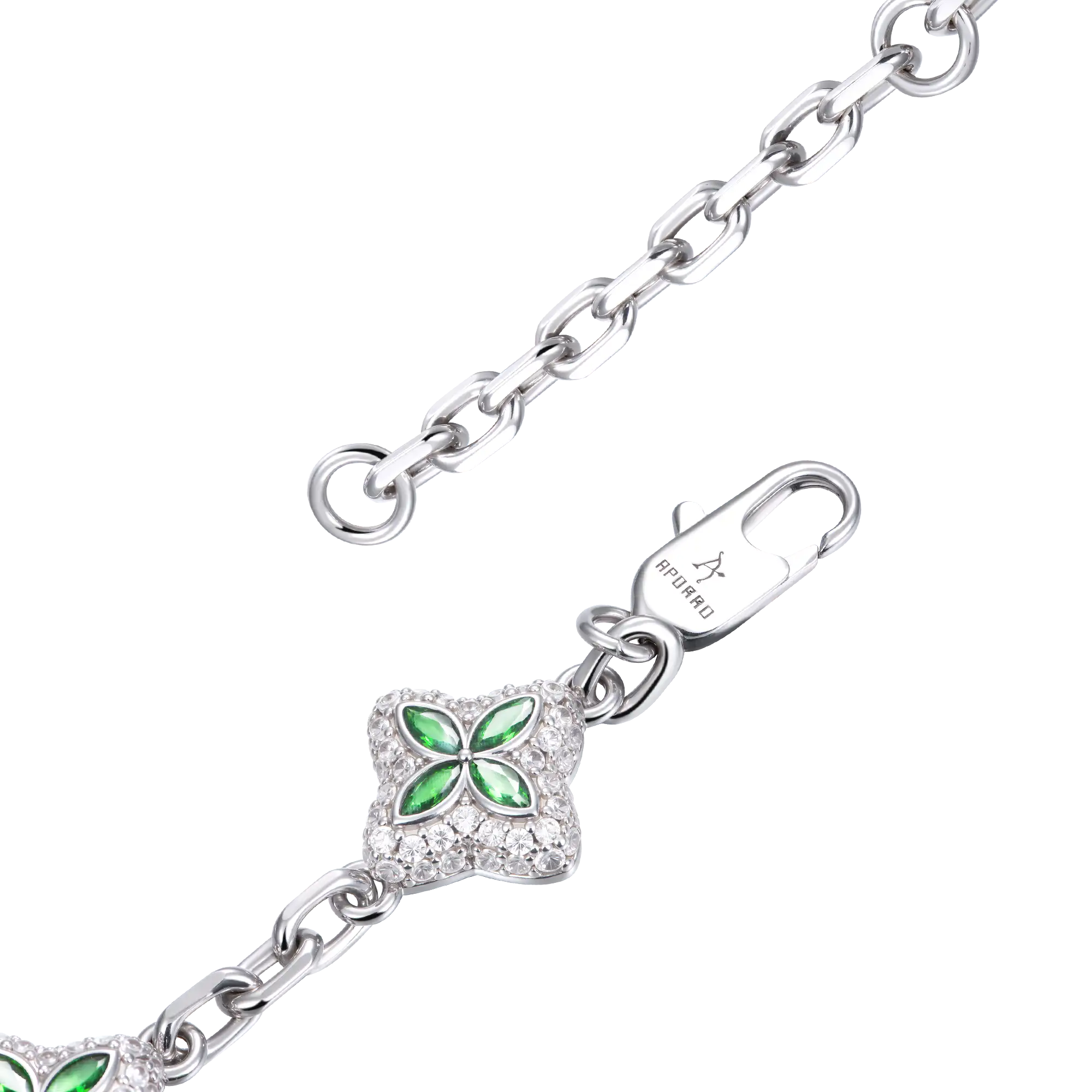 Iced Luminous Clover Adjustable Chain & Bracelet Set - Green Diamond