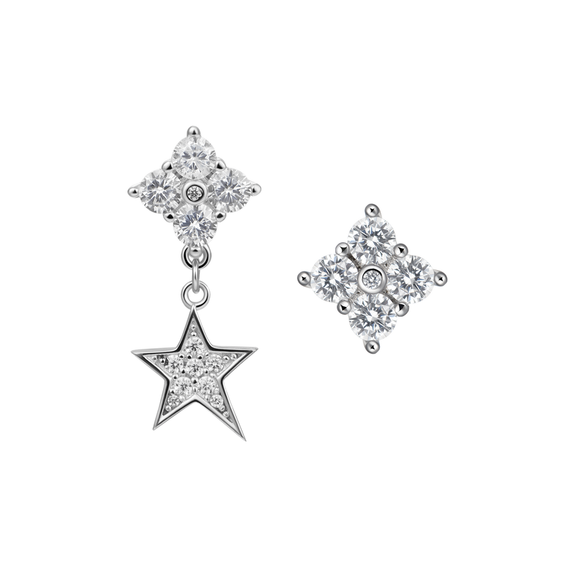 Asymmetric Drop And Stud Earrings - Women's silver dangle earrings - APORRO
