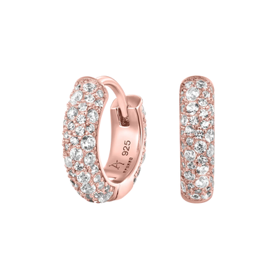 S925 Round Paved Hoop Earrings - Rose gold