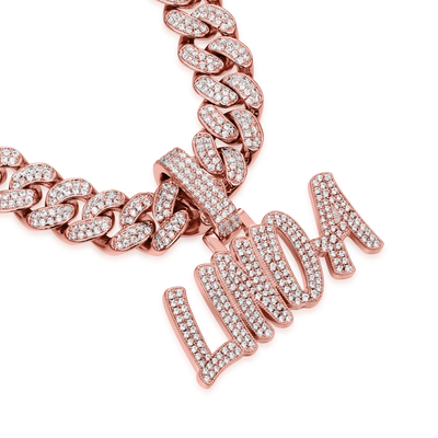 Custom Moissanite Romantic Font Letter/Number Name Pendant - Rose Gold