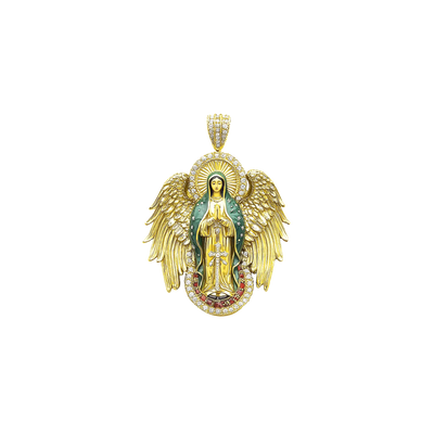 Moissanite Blessed Mary Halo Winged Pendant