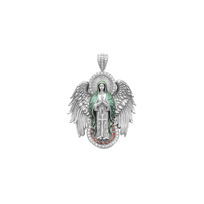 Moissanite Blessed Mary Halo Winged Pendant
