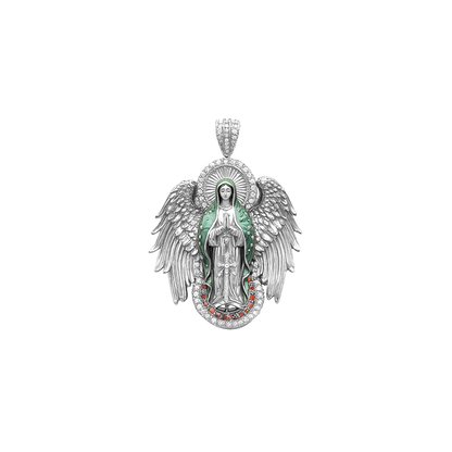 Moissanite Blessed Mary Halo Winged Pendant