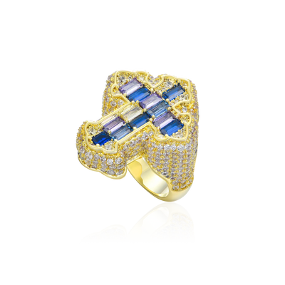 Iced Vitraux Vintage Starry Night Cross Ring