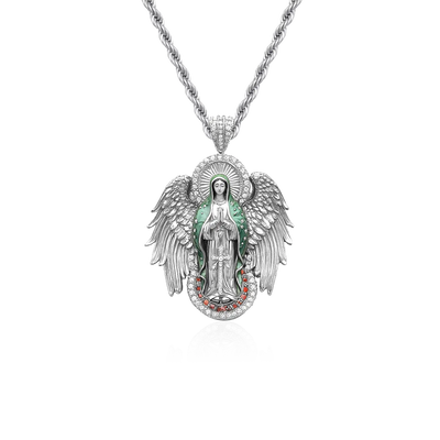 Moissanite Blessed Mary Halo Winged Pendant