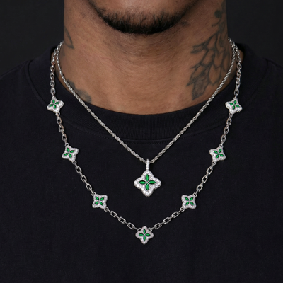 Iced Luminous Clover Pendant & Chain Layer Set