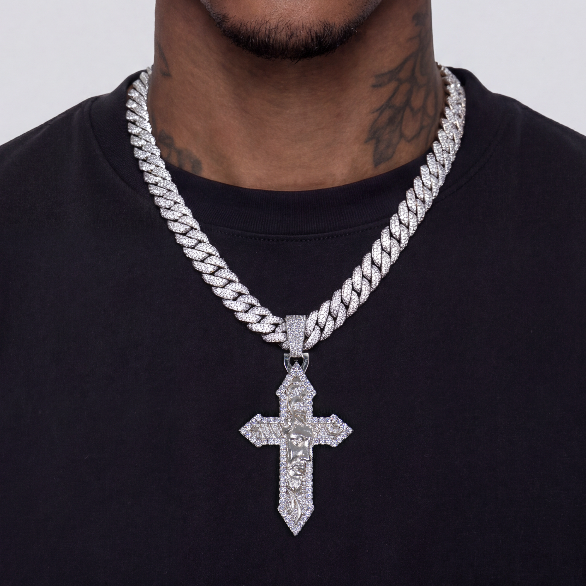 Divine Engraved Cross Pendant & Cuban Chain Set