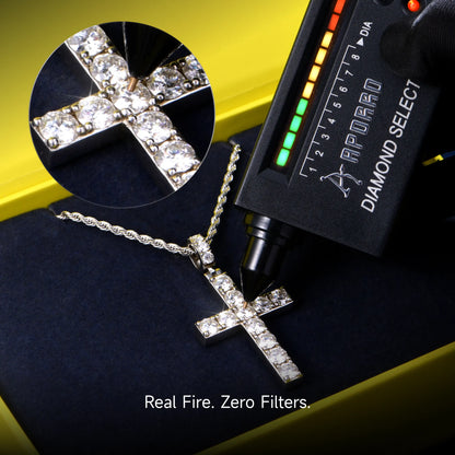 Moissanite Solid Tennis Cross Pendant
