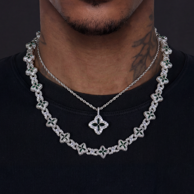 Iced Luminous Clover Pendant & Chain Set