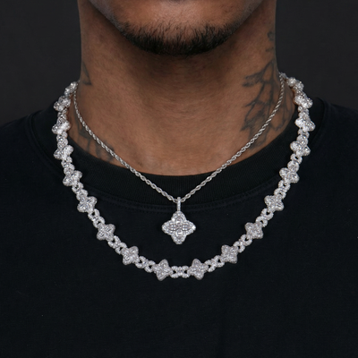 Iced Luminous Clover Pendant & Chain Set - White Diamond