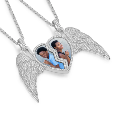 Custom Split Heart Pendant with Left Wing