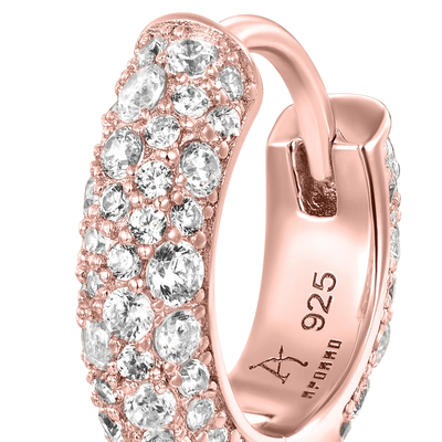 S925 Round Paved Hoop Earrings - Rose gold