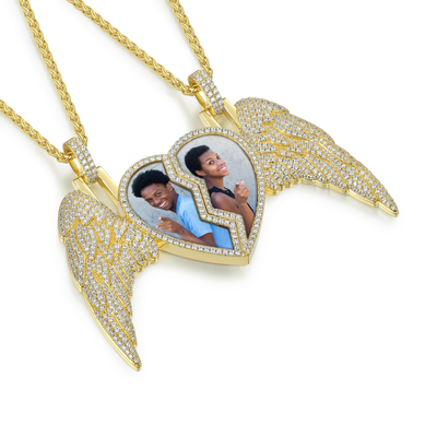 Custom Split Heart Pendant with Left Wing