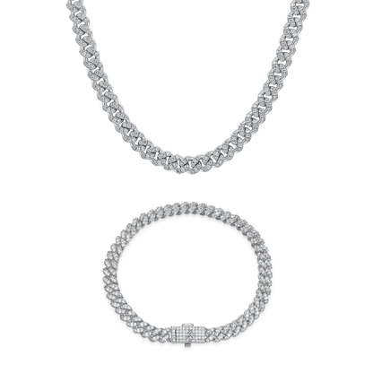 6mm Micro Round Cut Cuban Link Chain and Bracelet Gift Set