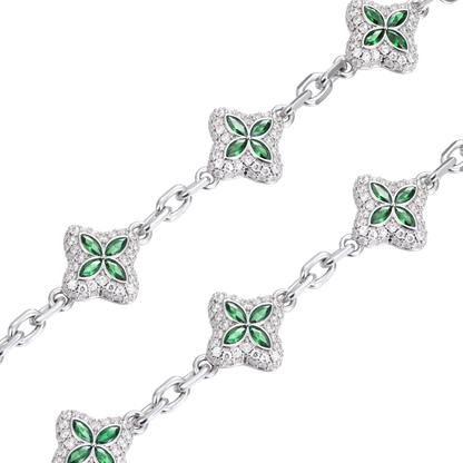 Iced Luminous Clover Adjustable Chain & Bracelet Set - Green Diamond
