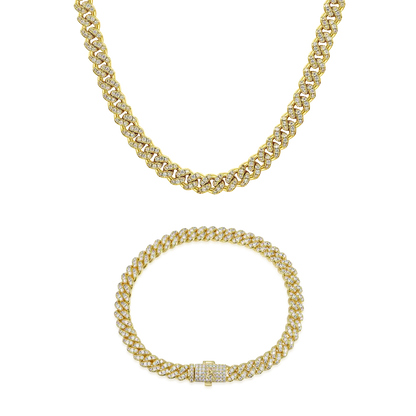 6mm Micro Round Cut Cuban Link Chain and Bracelet Gift Set