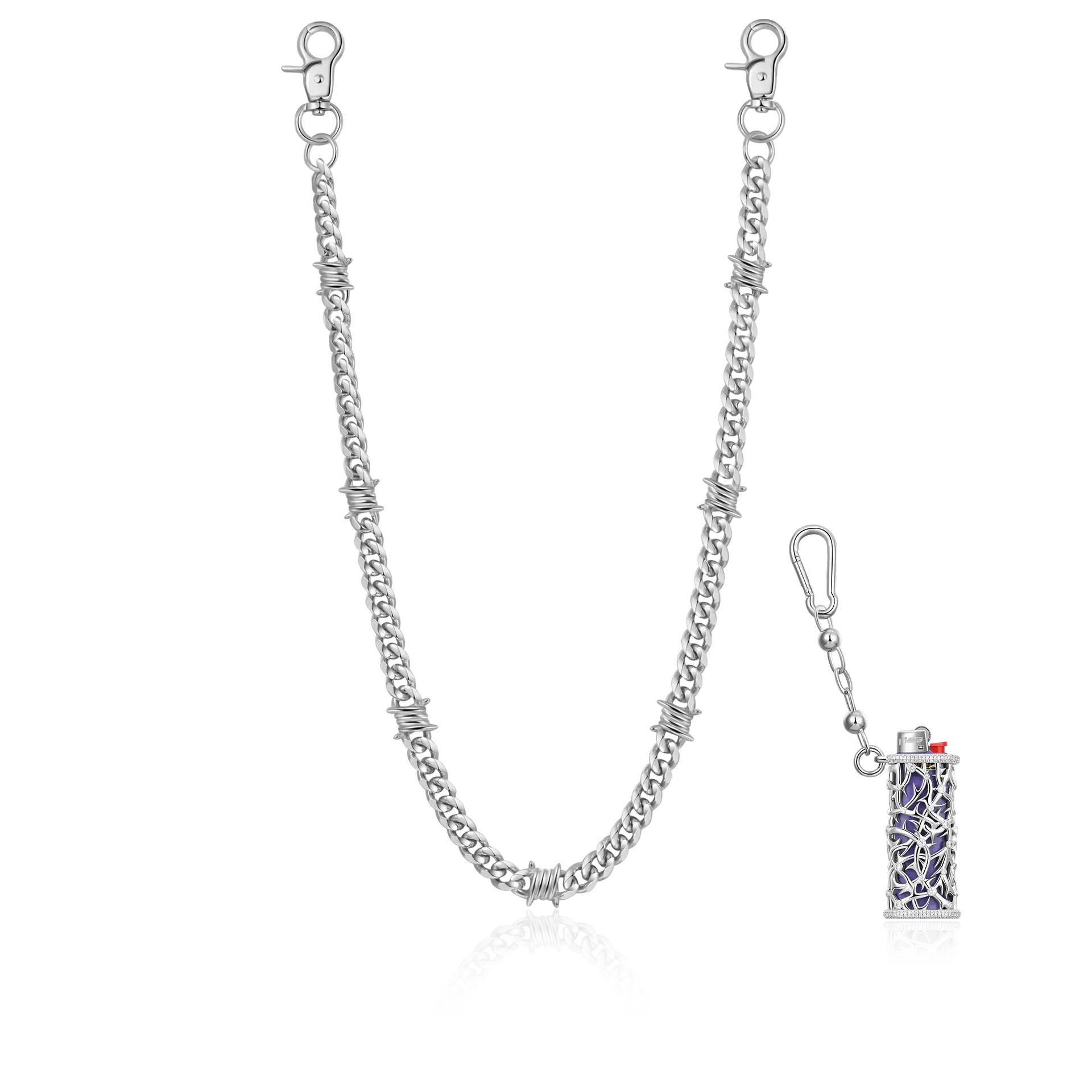 18K White Gold Men's Street Utility Wallet Chain Set - Pants Chain