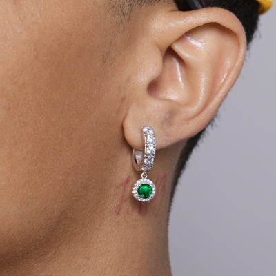 S925 Halo Dangly Earring - Green
