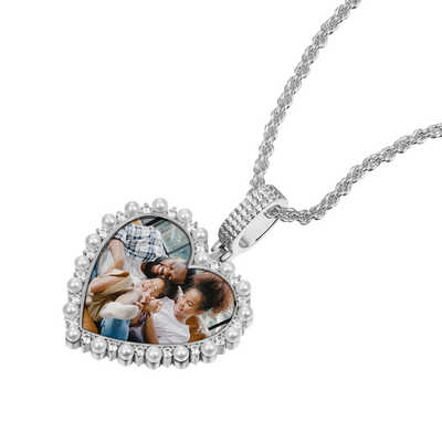 Custom Heart Pearl Photo Pendant