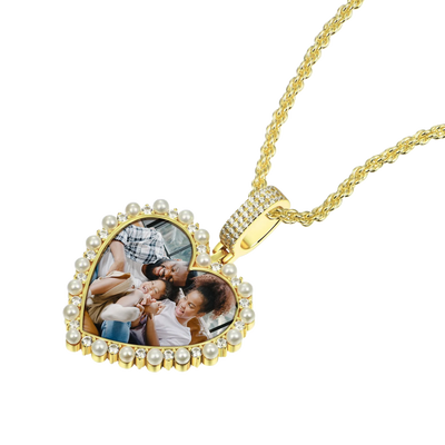Custom Heart Pearl Photo Pendant