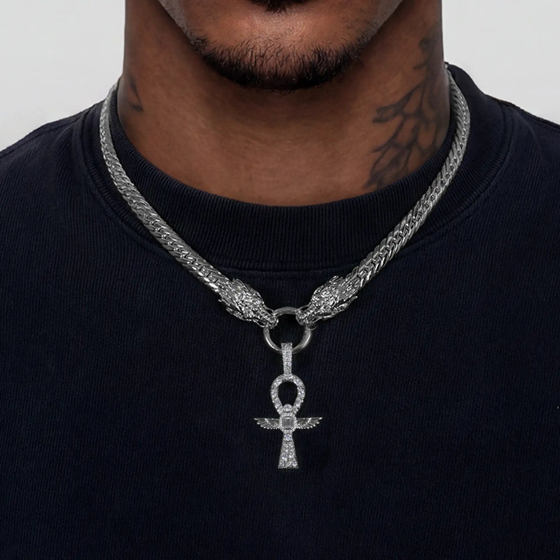 Cuban Chain & Pendant Set – Virgin Mary Dragon Necklace – APORRO