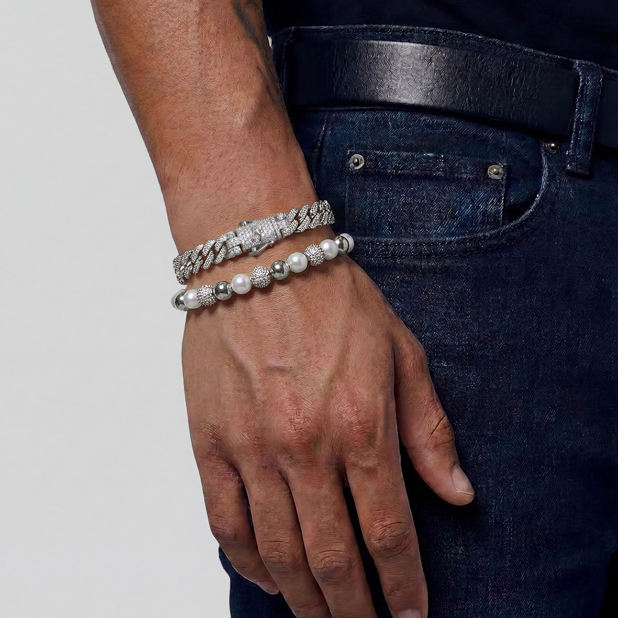 Pearl & Cuban Bracelet Set