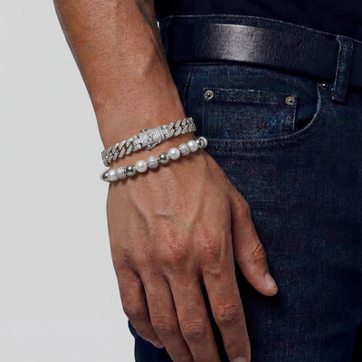 Pearl & Cuban Bracelet Set