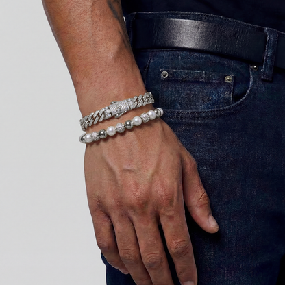 Pearl & Cuban Bracelet Set