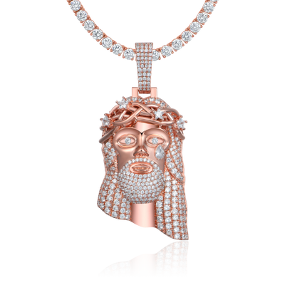 Moissanite Rose Gold Stellar Jesus Pendant - Large