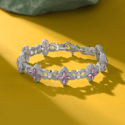Iced Luminous Clover Bracelet - Pink Diamond