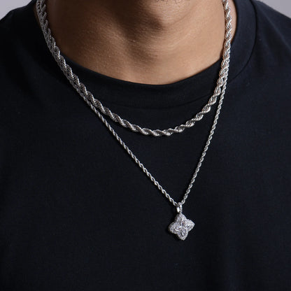 Iced Luminous Clover Pendant - White Diamond