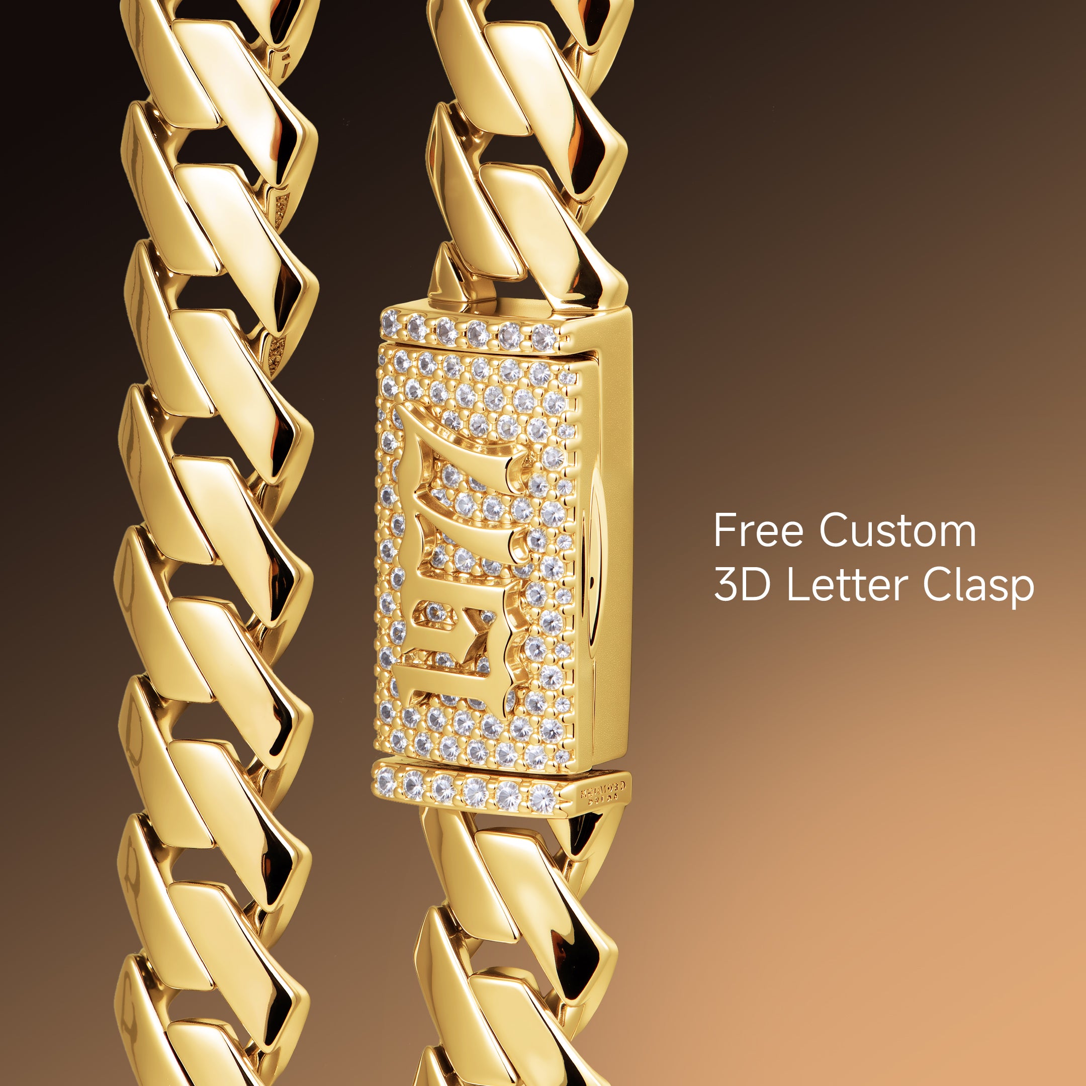 Plain Gold Prong Cuban Link Chain - 12mm