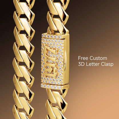 Plain Gold Prong Cuban Link Chain - 12mm