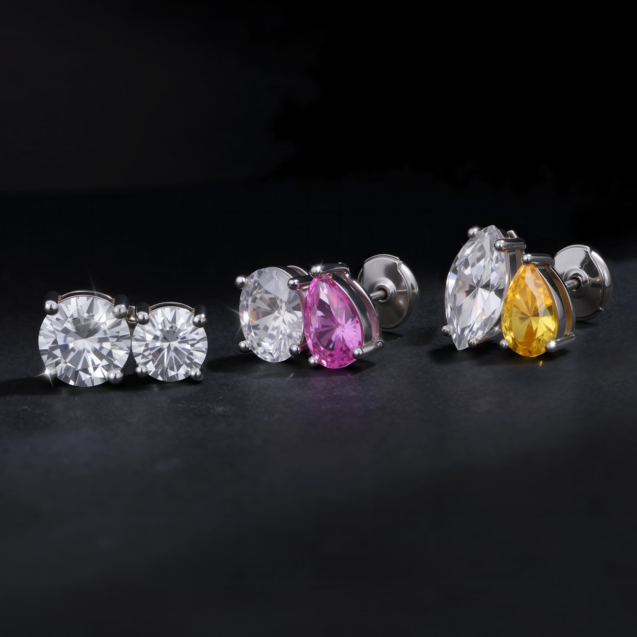 Moissanite Toi et Moi Stud Earrings – Twin Rounds