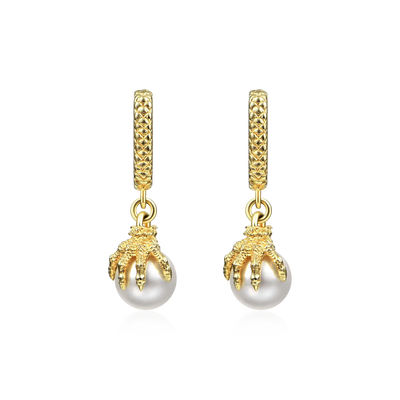 S925 WONG Dragon Claw Pearl Dangly Earring